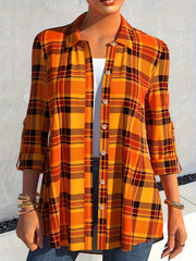  Plaid Roll Up Sleeve Button Up Shirt