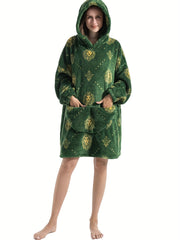  Shark Pattern Fluffy Fleece Long Sleeve Hooded Wearable Blanket
