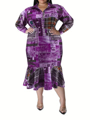  Polo Neck Ruffle Trim Mermaid Dress