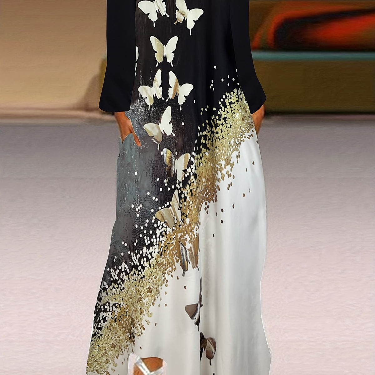  Colorblock Sequin Print Maxi Dress