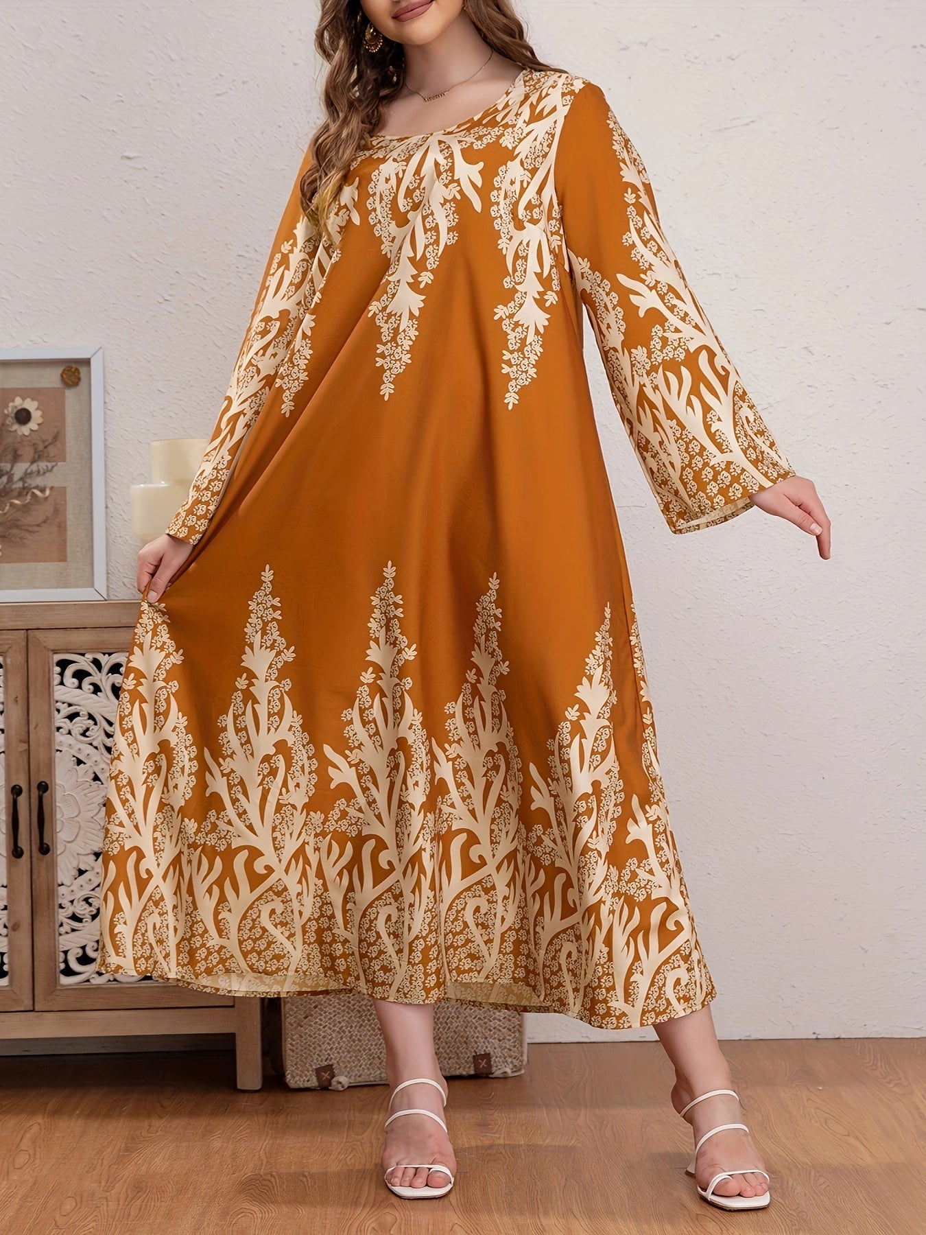 Floral Print Long Sleeve Maxi Dress Plus Size