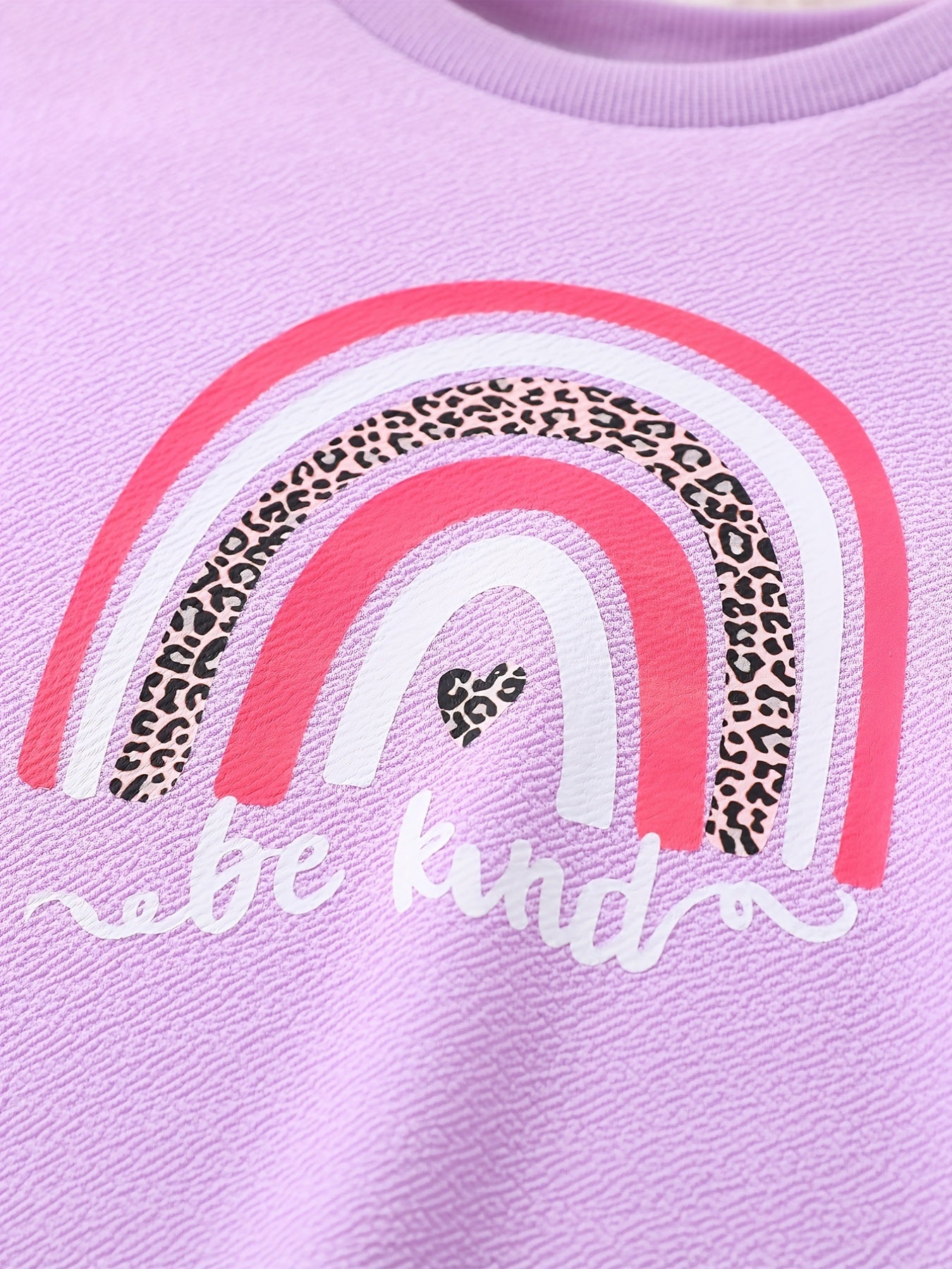 Girl's 2pcs Sweatshirt & Sweatpants Set BE KIND Rainbow Print Leopard Pattern
