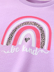 Girl's 2pcs Sweatshirt & Sweatpants Set BE KIND Rainbow Print Leopard Pattern
