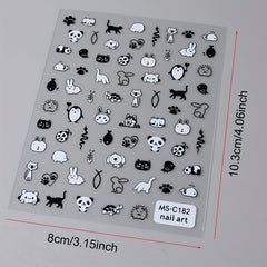 Cat Cartoon Nail Stickers 2 Pack Glitter Finish