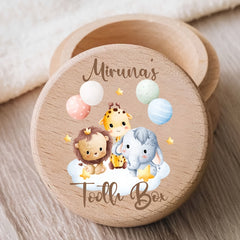 Personalized Wooden Tooth Keepsake Box for Kids Custom Animal Name Gift
