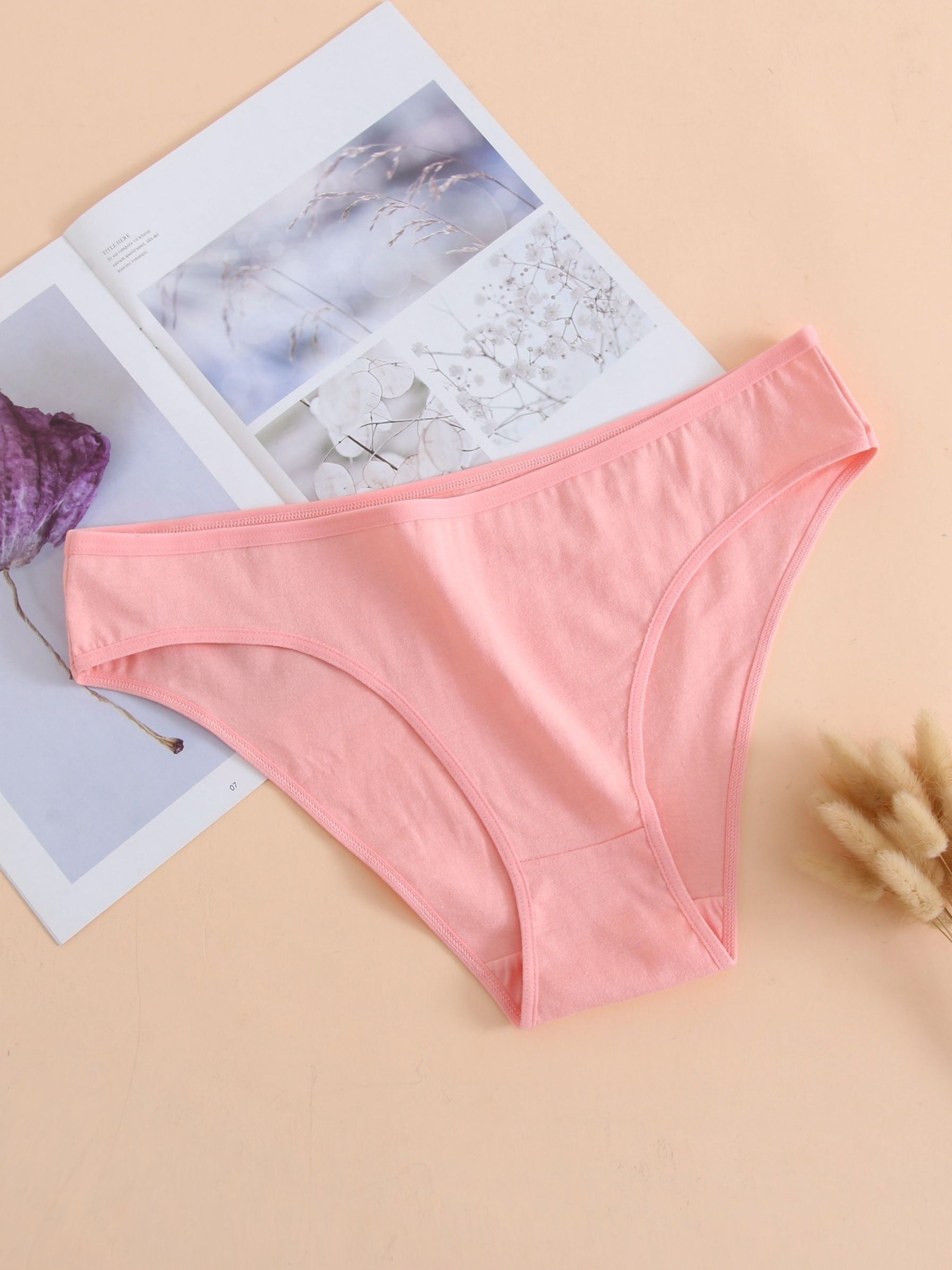 6 Pack Plus Size Basic Panties Set Women's Plus Solid Medium Panties