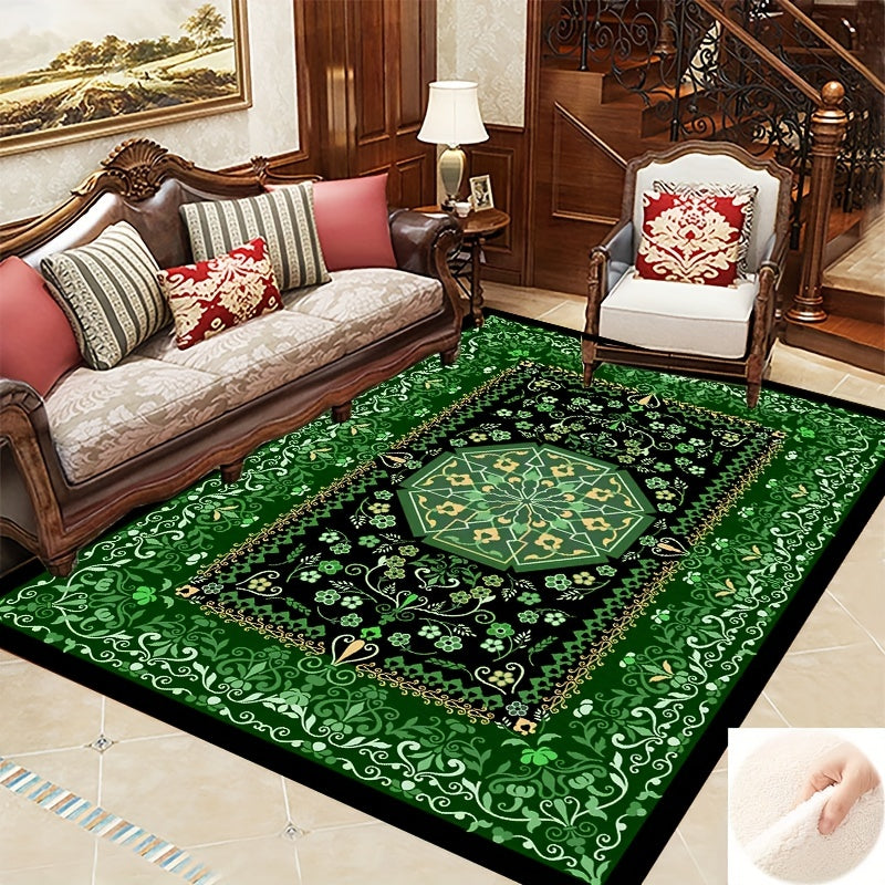 Green Boho Anti Fatigue Kitchen Rugs Absorbent Non Slip Cushioned
