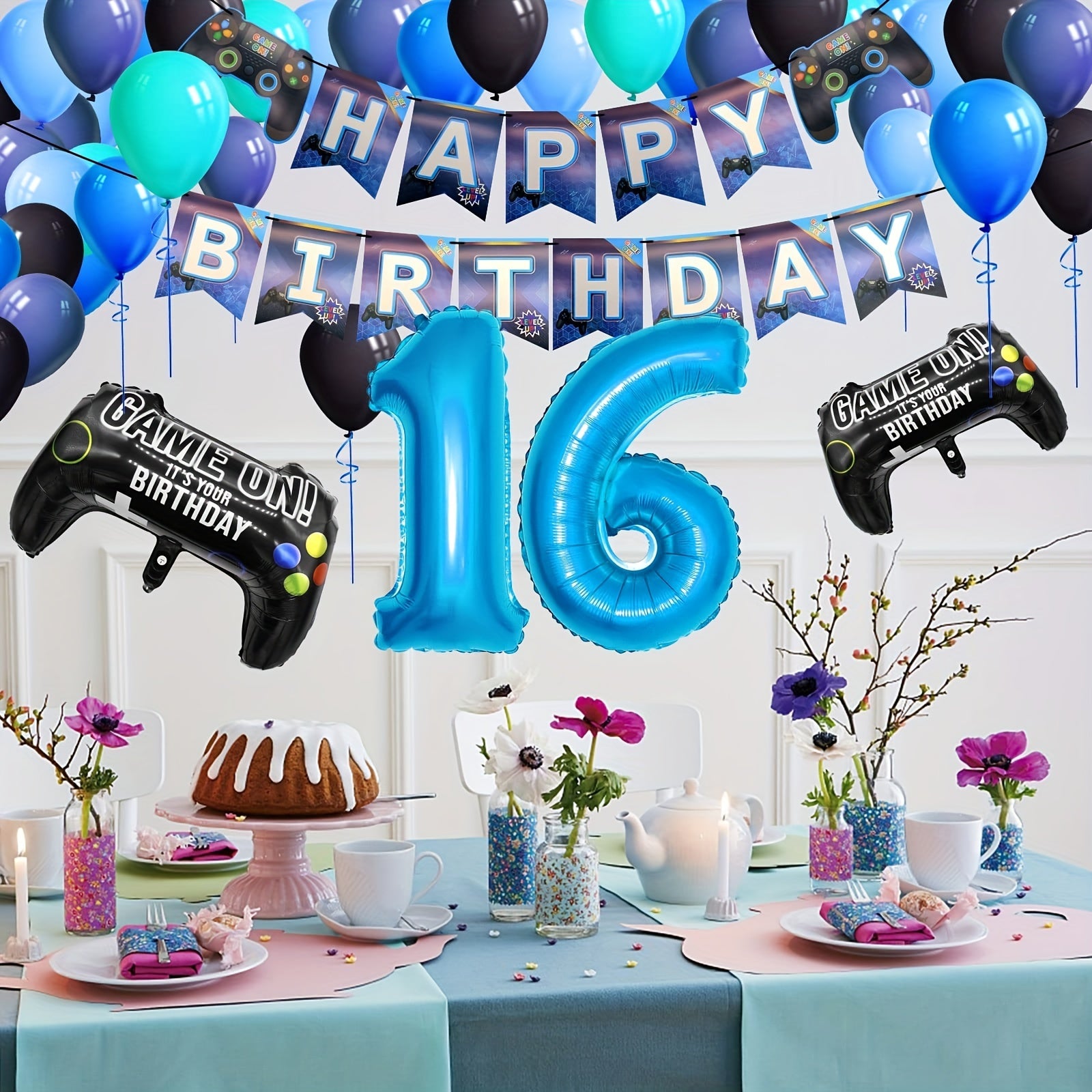 Video Game Party Birthday Decoration Set with Happy Birthday Banner