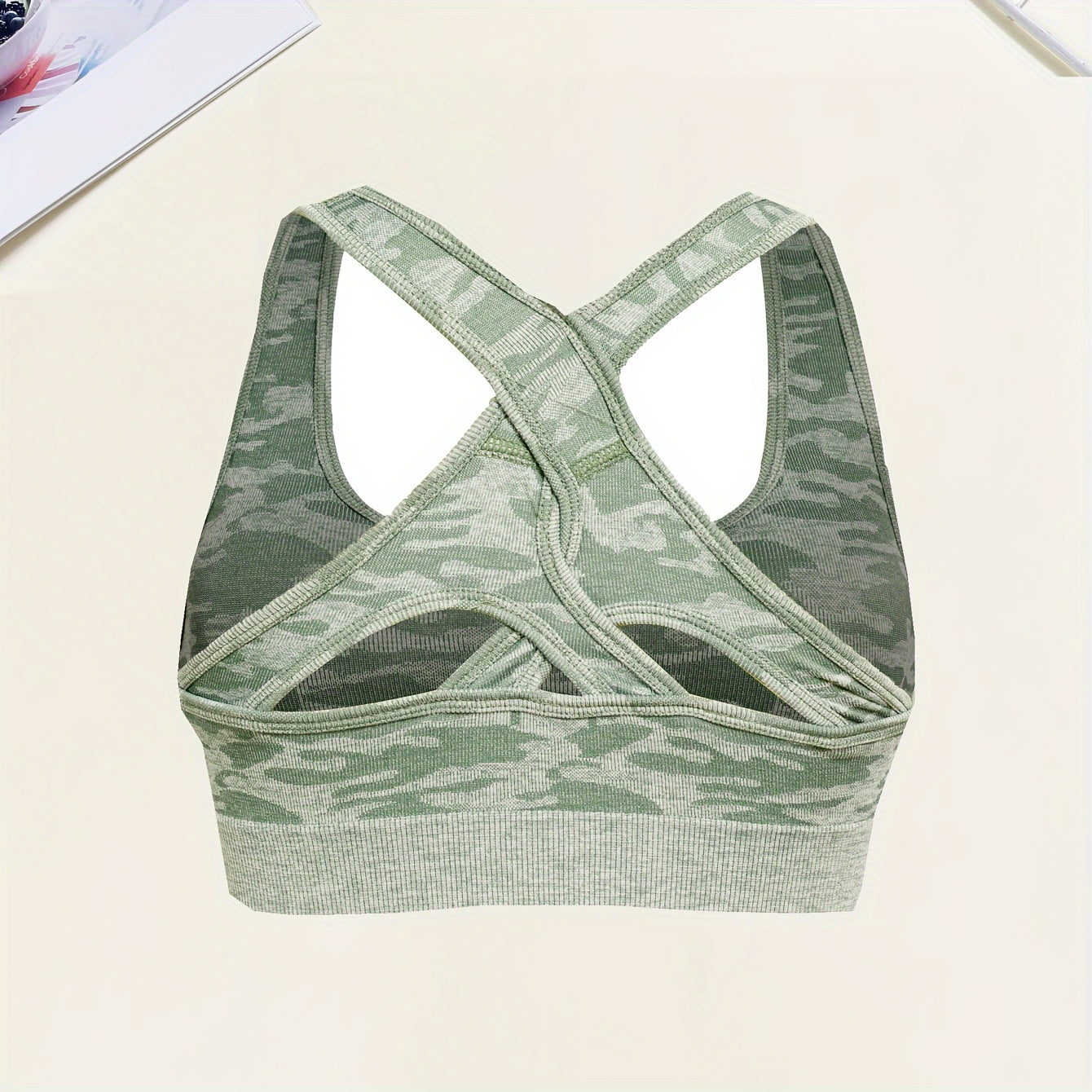 Girls Camo Seamless Sports Bra Cross Back Strap