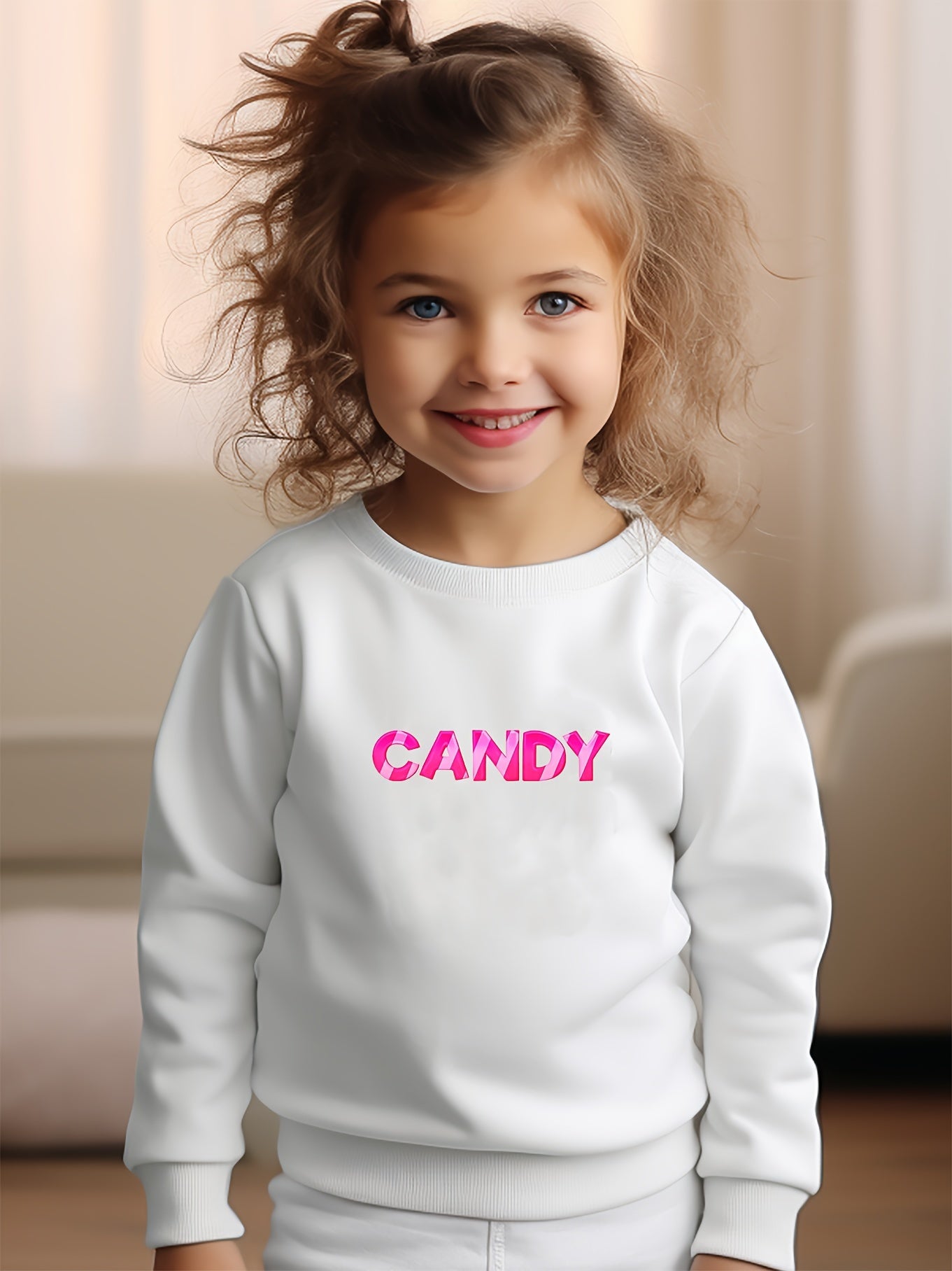 Girls Candy Pattern Crew Neck Long Sleeve Sweatshirt - Spring Fall Christmas