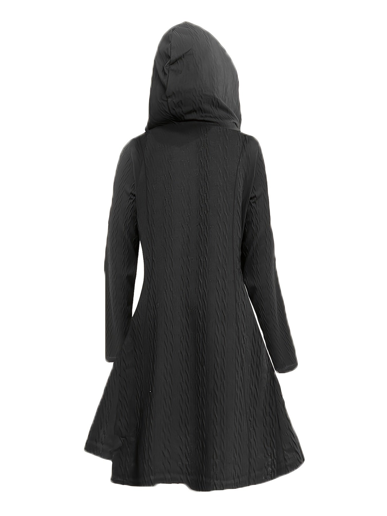  Solid Jacquard Button Up Long Sleeve Hooded Dress