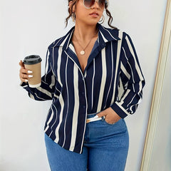  Stripe Print Long Sleeve Button Up Shirt Top