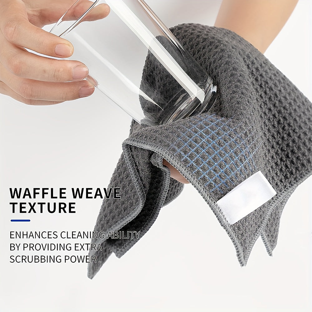 6pcs Waffle Cleaning Towels Reusable Absorbent Microfiber Cloths
