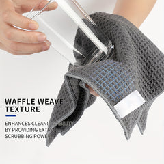 6pcs Waffle Cleaning Towels Reusable Absorbent Microfiber Cloths