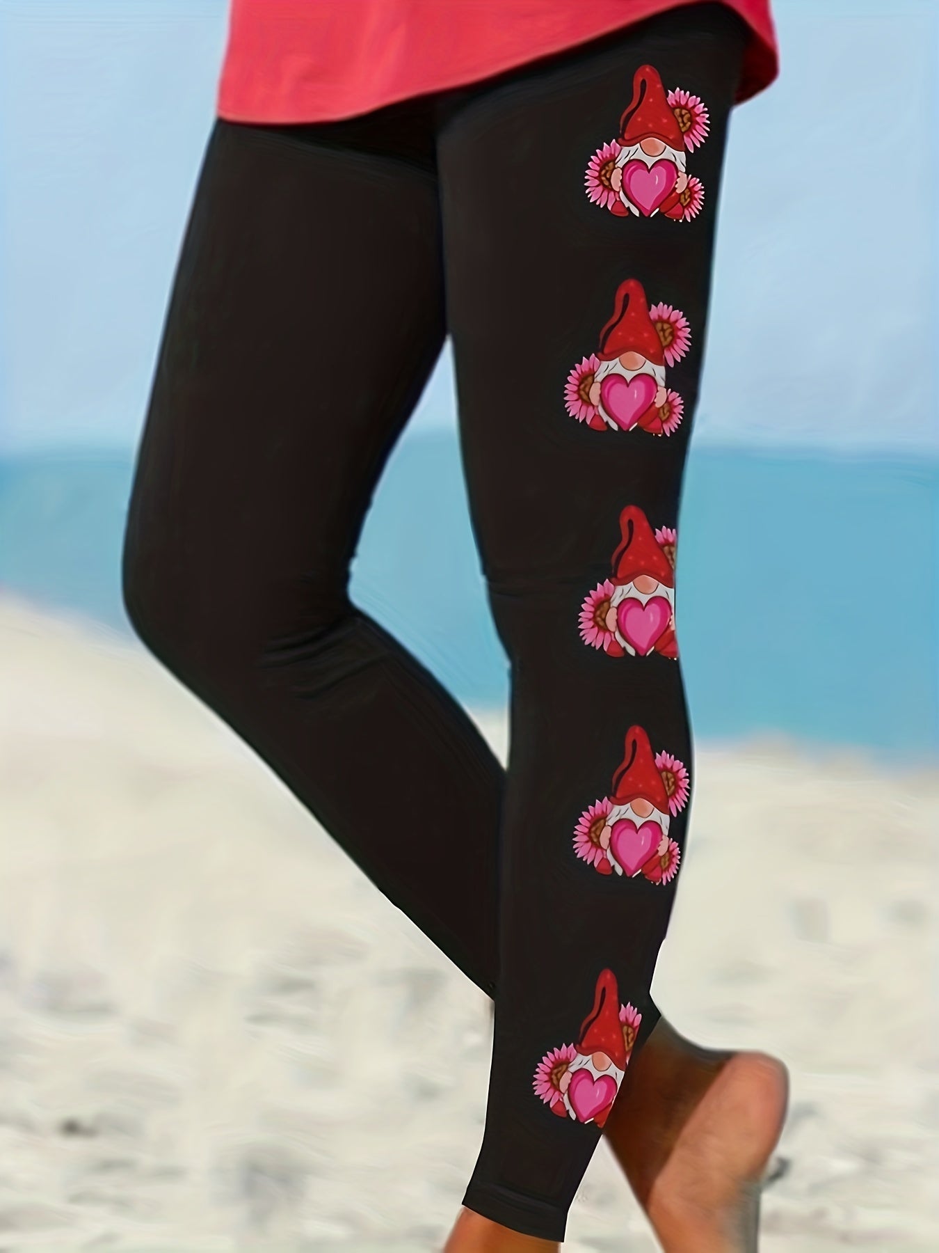  Santa Claus Print High Rise Leggings