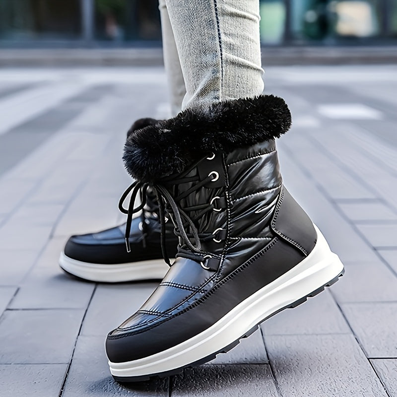 Women's Waterproof High Top Snow Boots Fleece Winter Warm Shoes