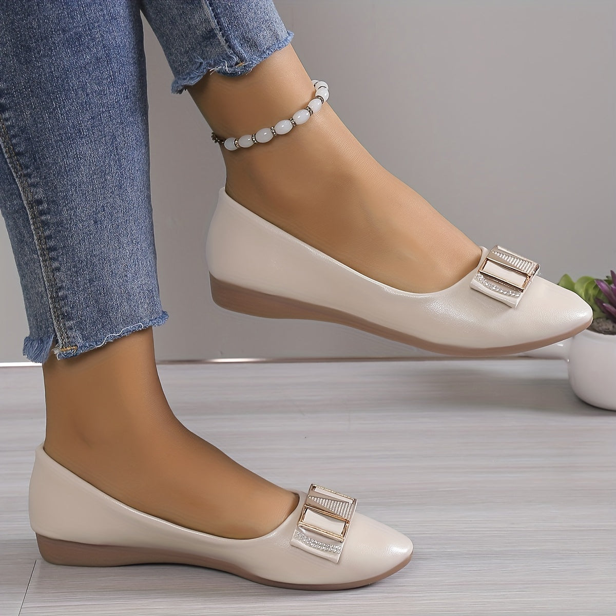 Rhinestone Decor Flat Loafers Slip On Soft Sole Shoes