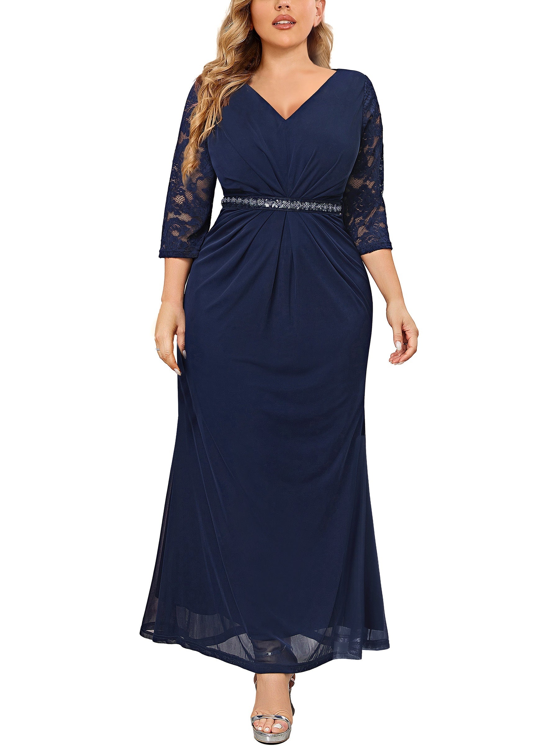  Colorblock Sequin Lace Bridesmaid Maxi Dress
