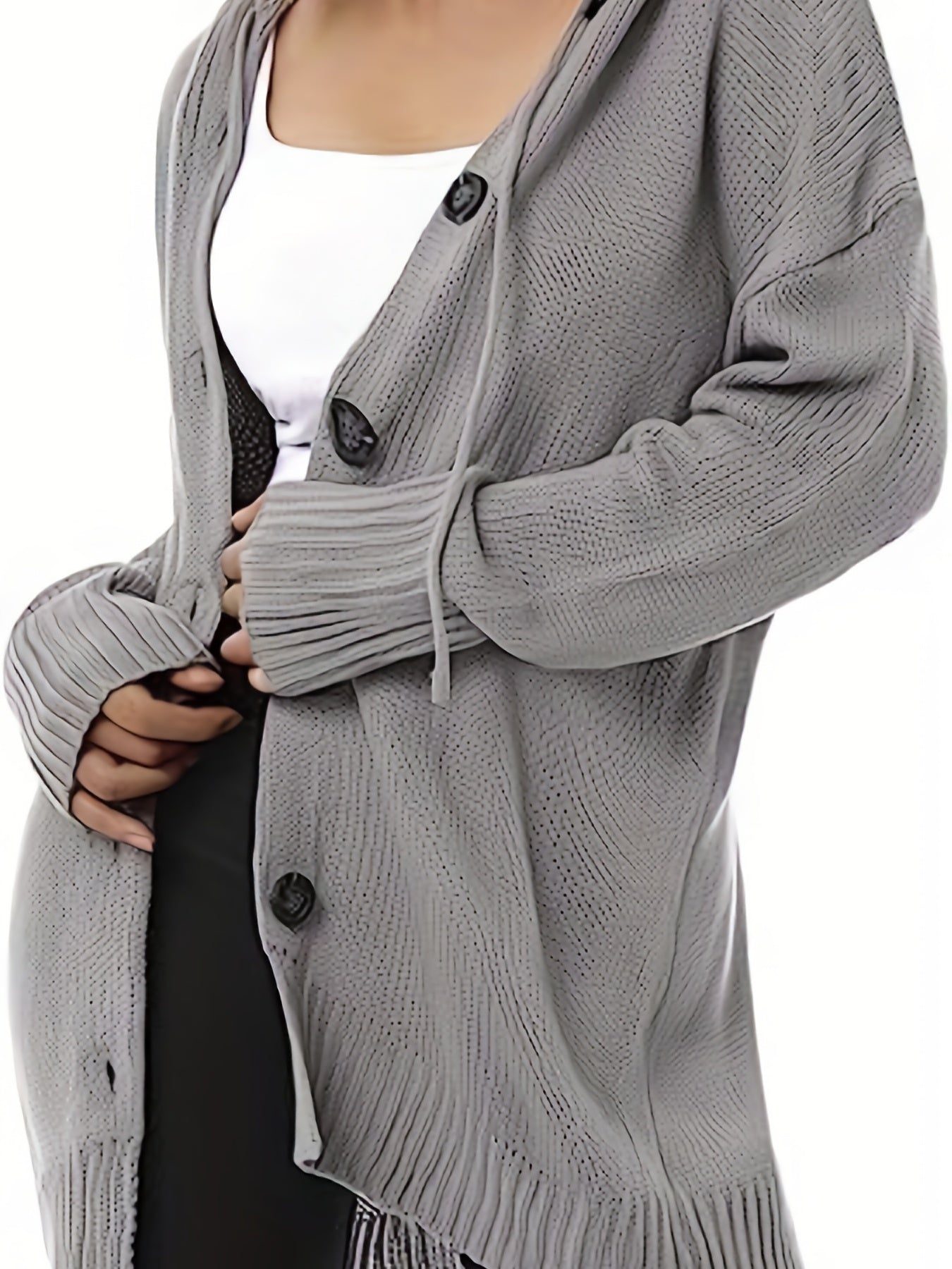 Solid Button Front Hooded Cardigan Casual Long Sleeve Cardigan