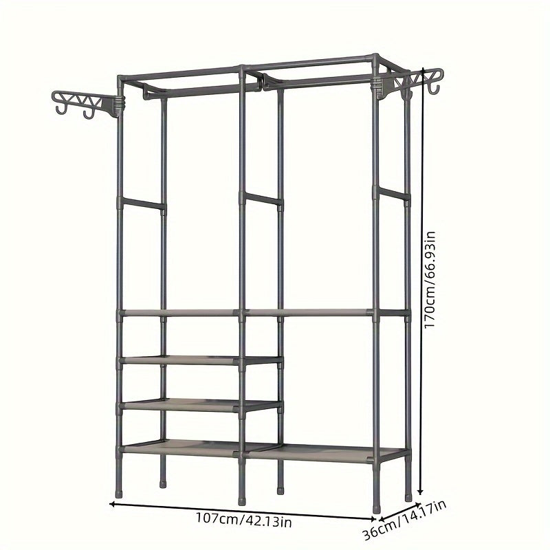 2-Tier Garment Rack with Storage & Hooks