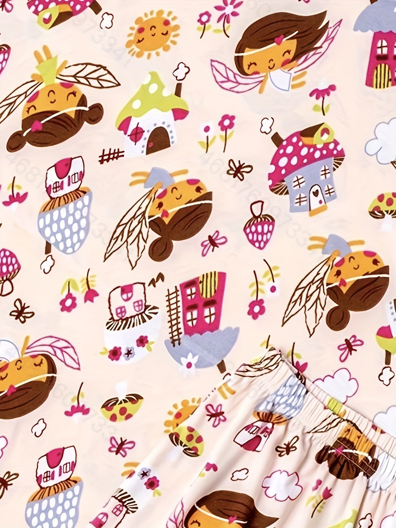  Women's Pajama Set House Print Short Sleeve Top & Pants