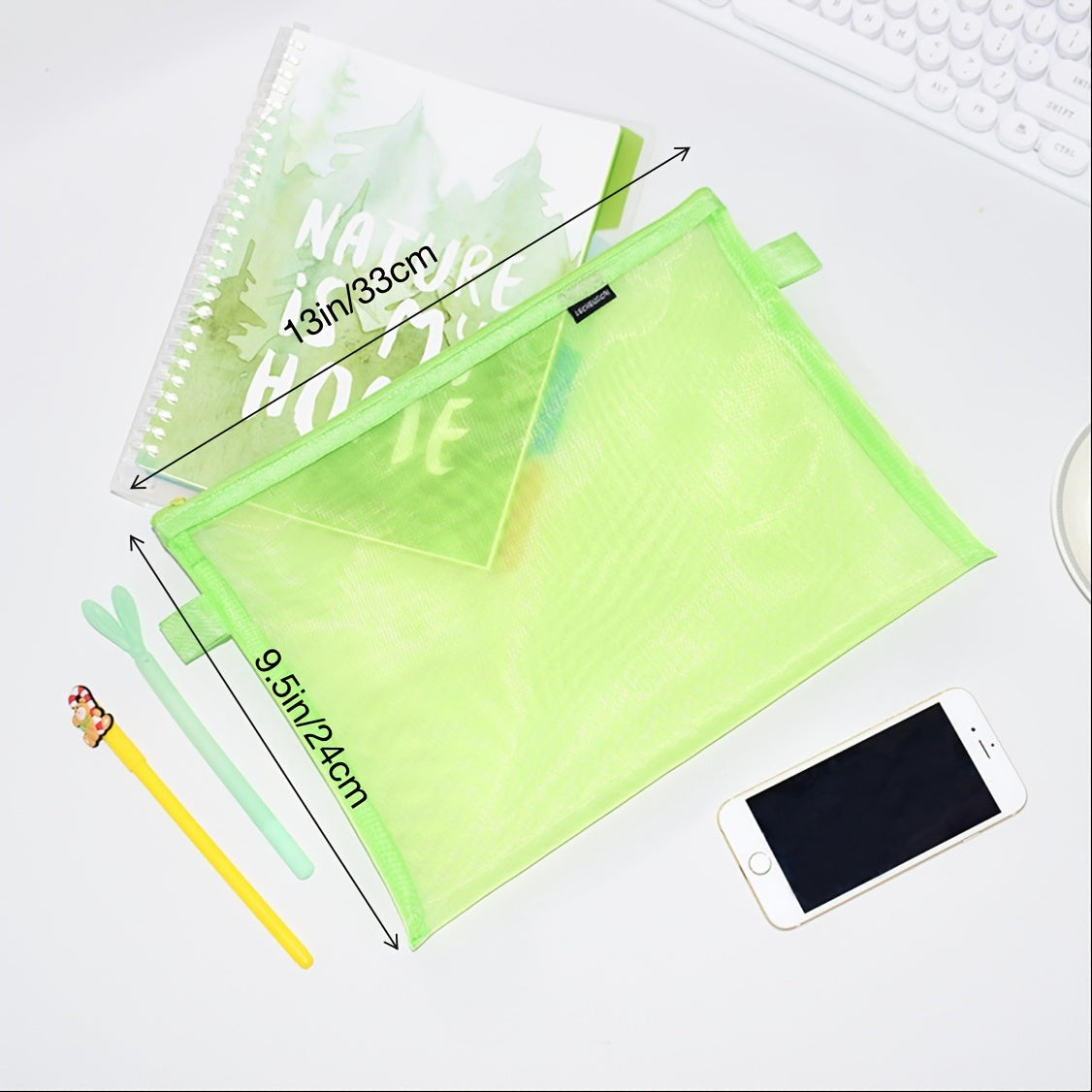 Nylon Grid Zipper File Bag Student Office Cosmetic Storage