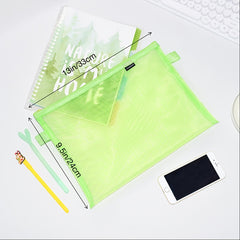 Nylon Grid Zipper File Bag Student Office Cosmetic Storage