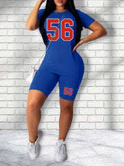 Casual Two Piece Set Short Sleeve Tee & Slim Shorts, Women's Outfit