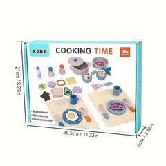Wooden Pretend Play Kitchen Set with Food & Utensils for Picnics & Cooking Fun
