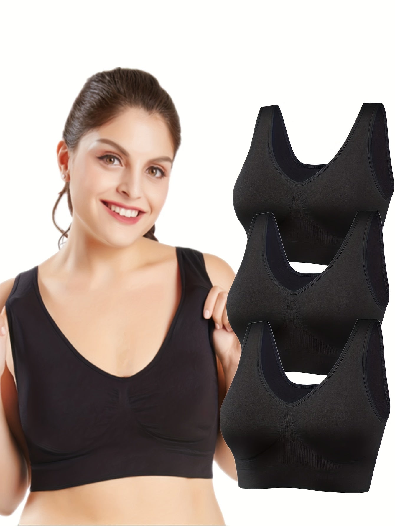 3 Pack Plus Size Sports Bras Set Women's Non Padded Yoga Bra Three Piece Set