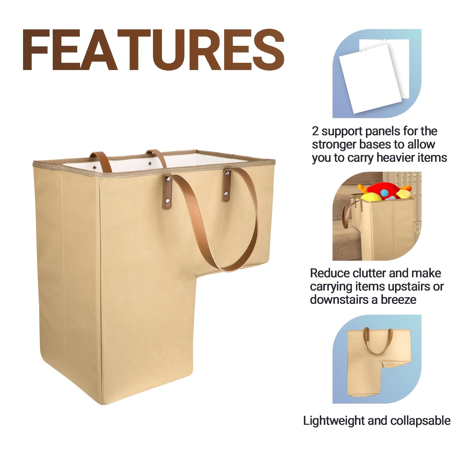 Stair Basket with Handles - Foldable Storage Solution for Stairs