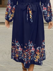  Floral Print Long Sleeve Maxi Dress