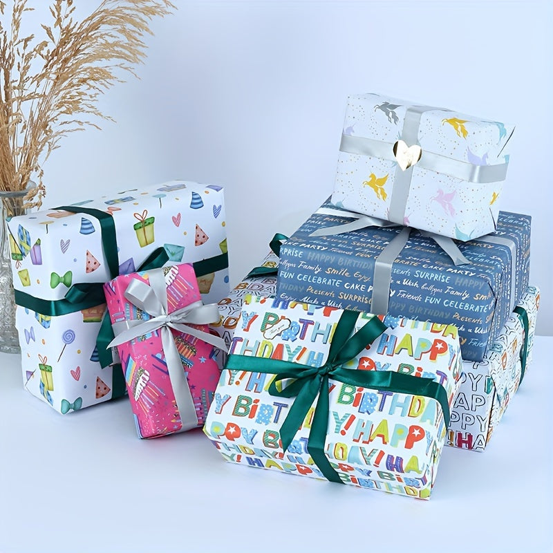 6pcs Cartoon Gift Wrapping Paper Roll Kit for Birthday, Wedding, Christmas