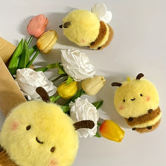 3pcs Cartoon Bee Plush Toys Soft Stuffed Animals with Floral Accents