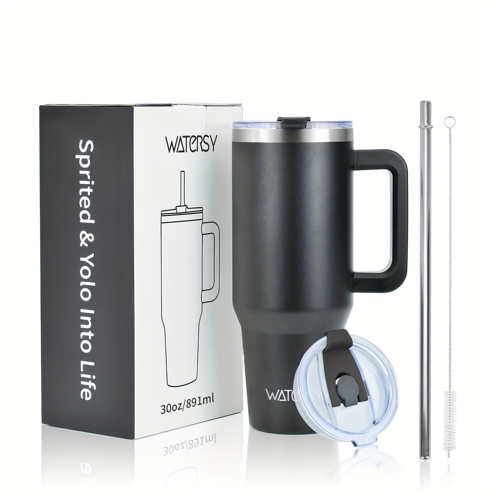 WATERSY 30oz 40oz Stainless Steel Travel Mug with Straw Lid & Handle