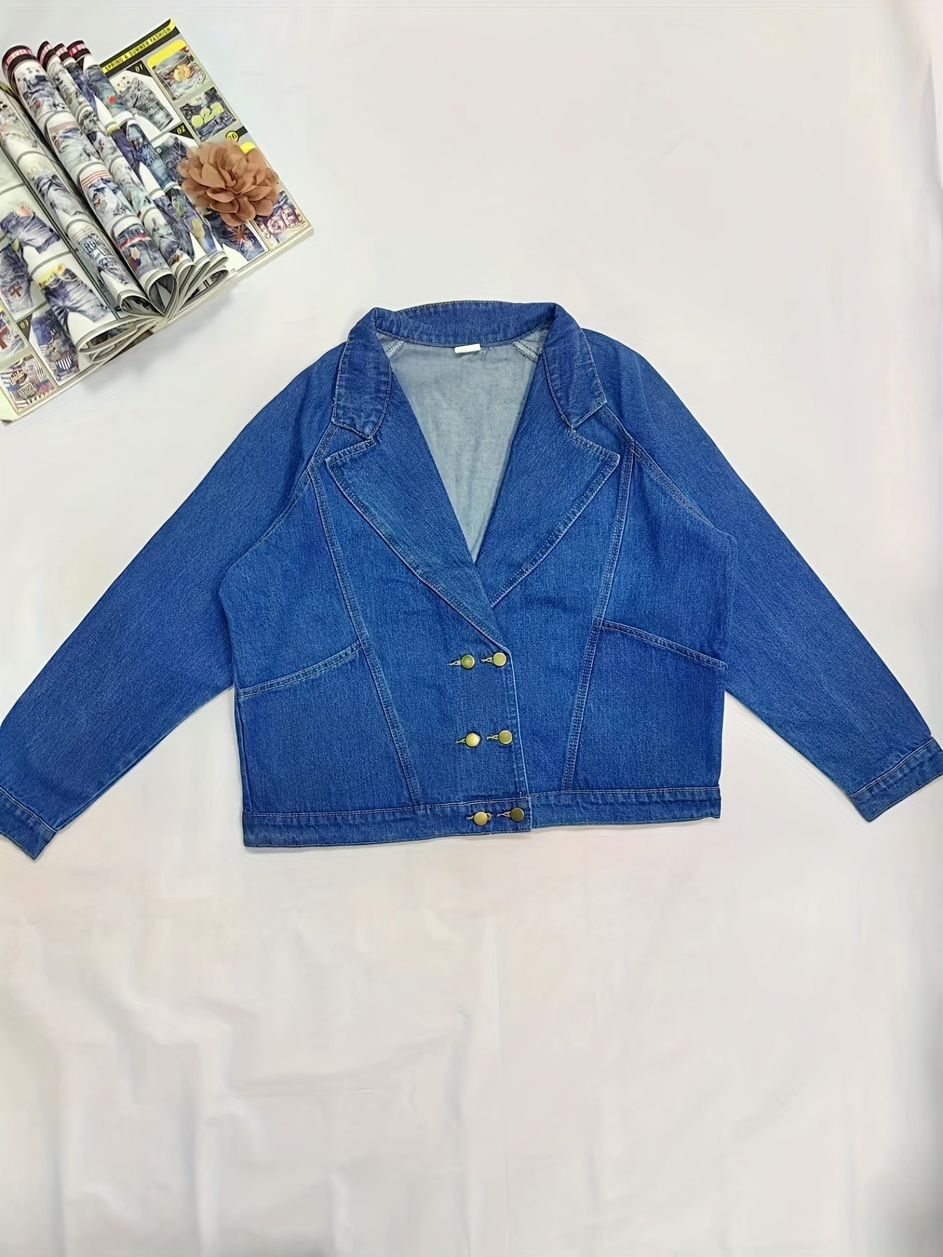  Denim Top Women's Solid Button Up Long Sleeve Collar Coat