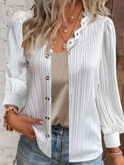  Solid Ribbed Lace Trim V Neck Top