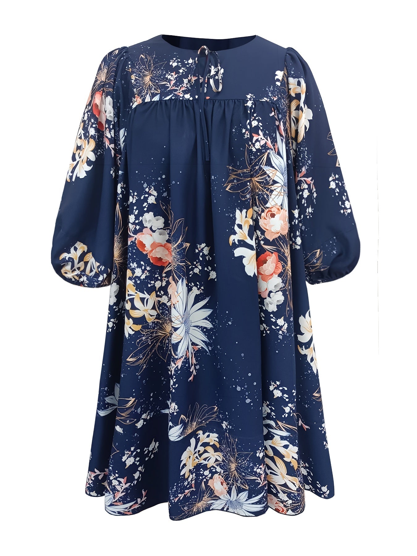 Plus Size Floral Lantern Sleeve Mini Dress