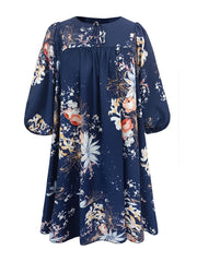 Plus Size Floral Lantern Sleeve Mini Dress