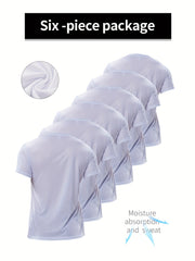 6 Pcs Men's Solid Short Sleeve T shirt Casual Quick drying Tees For Summer