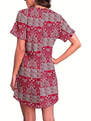  Paisley Print V Neck Tee Dress With Pockets