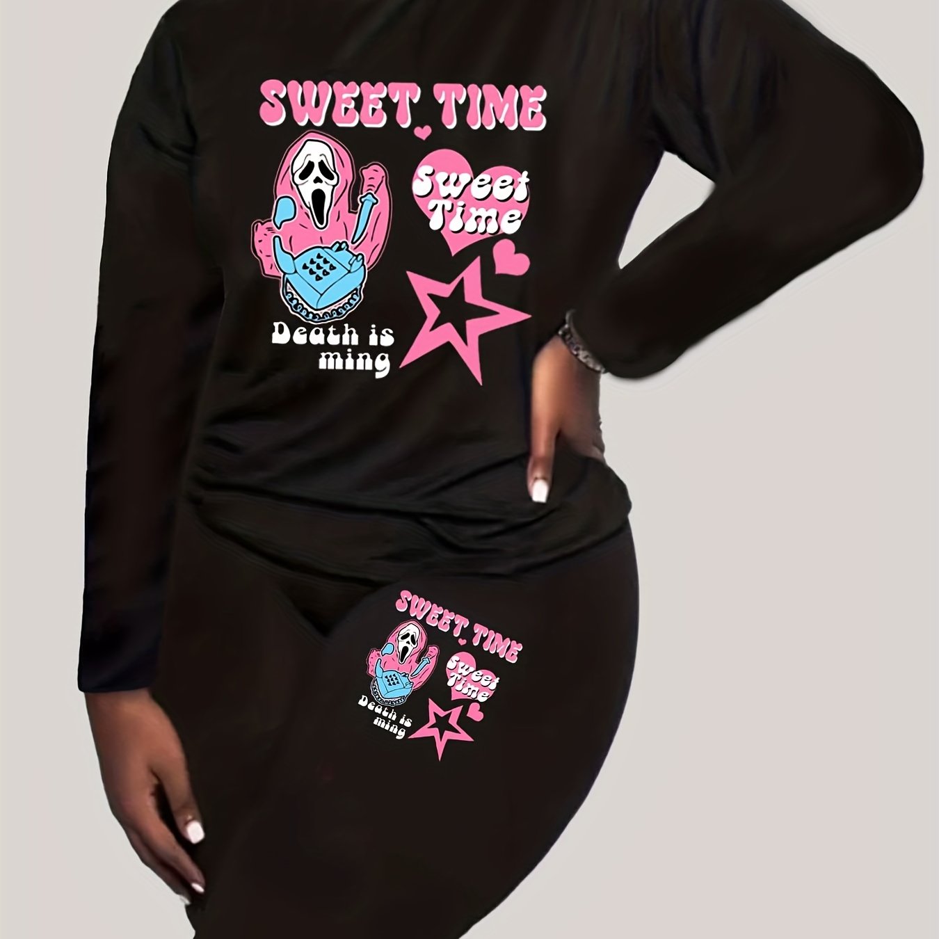  Halloween Slogan & Skull Print 2 Piece Set