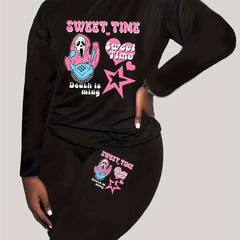  Halloween Slogan & Skull Print 2 Piece Set