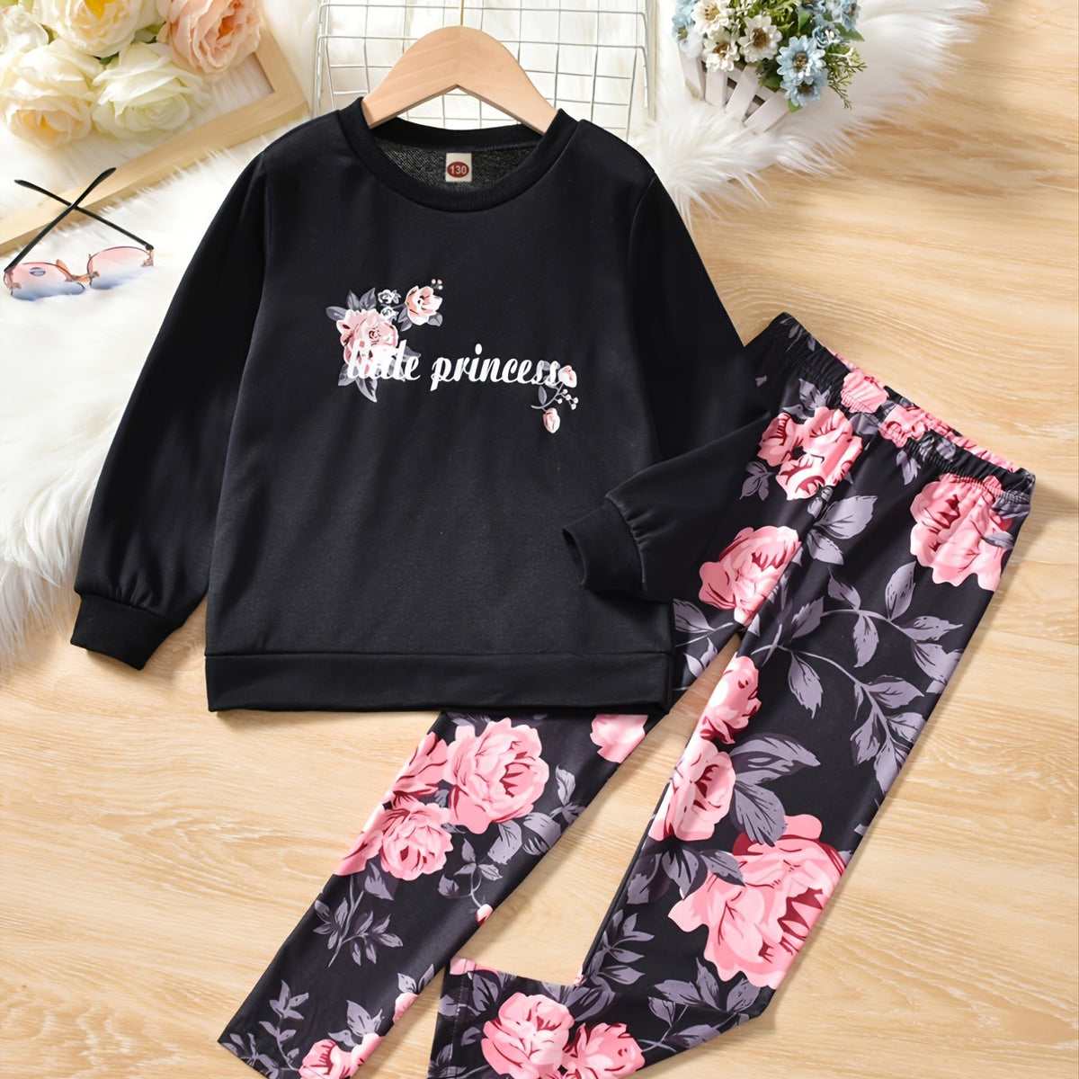 2pcs Girls Long Sleeve Printed Sports Suit