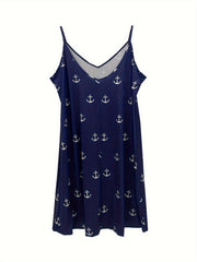  Anchor Print V Neck Stretch Cami Dress