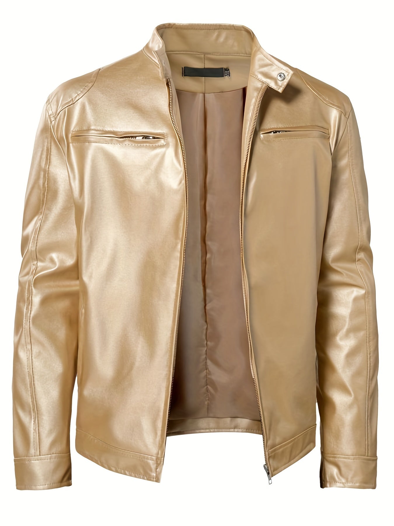 Stylish PU Biker Jacket Men's Casual Zip Up Faux Leather Jacket