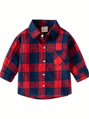 Boys Stylish Plaid Long Sleeve Shirt Casual Lapel Stretch Top