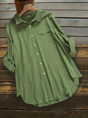  Casual Blouse Women's Plus Roll Up Sleeve Button Up Blouse