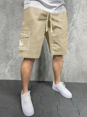 Men's Letter And Leaves Graphic Casual Sports Loose Pocket Elastic Waist Drawstr