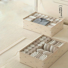 Underwear Drawer Storage Box Fabric Basket With Grids Handles